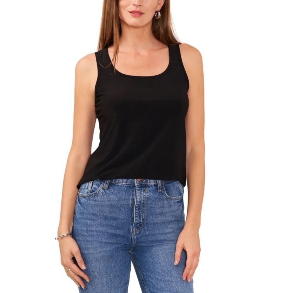Sam And Jess Size Large Square Neck keyhole Split Hem Sleeveless Top Black NWT